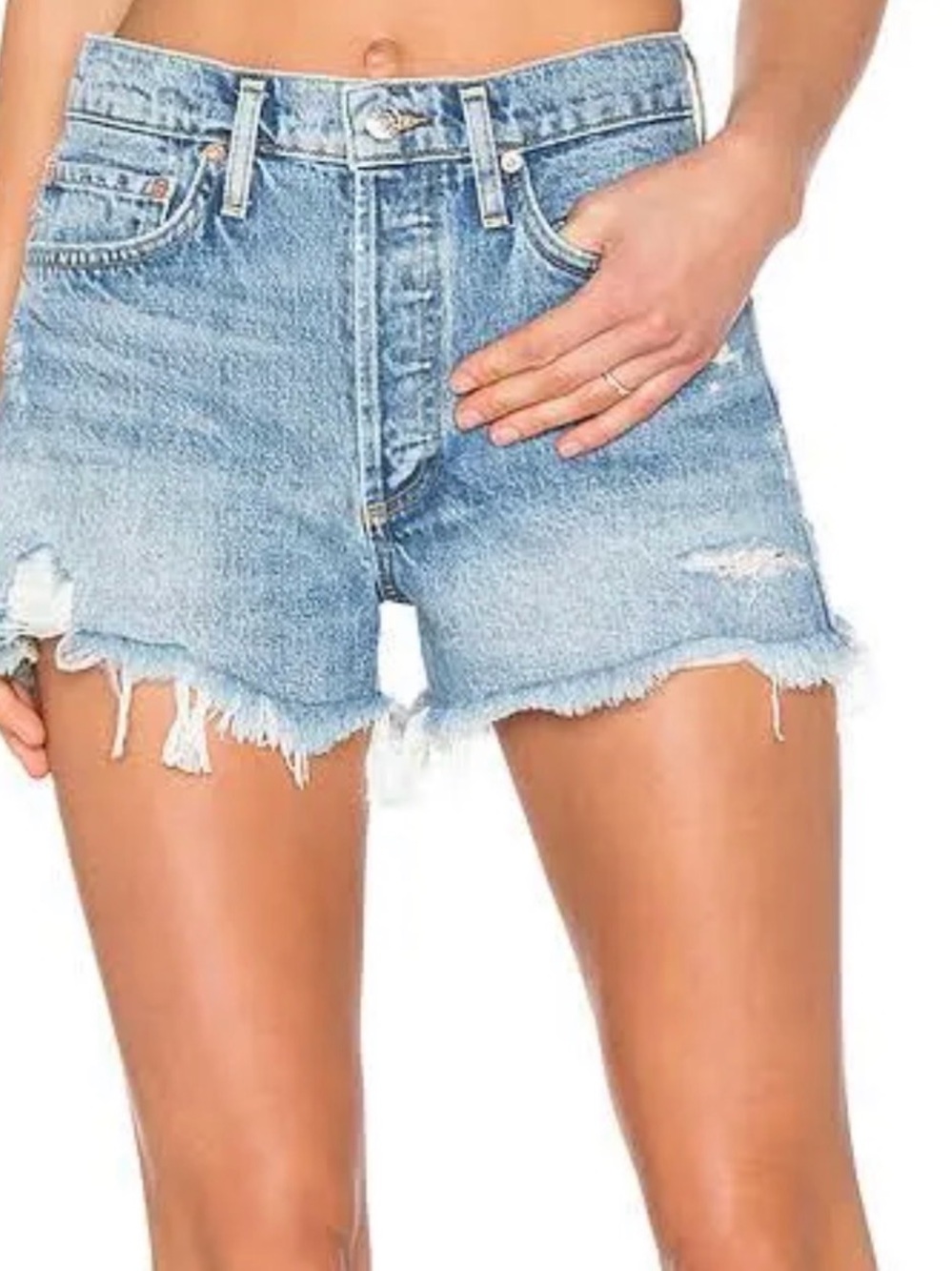 Agolde Parker Light Blue Denim Cutoff Shorts - Women
